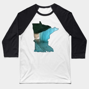 Minnesota State Outline (Minnehaha Falls in Winter) Baseball T-Shirt